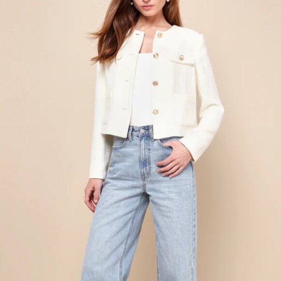 Lulu's Undeniably Poised Tweed Blazer in Cream - Picture 4 of 4